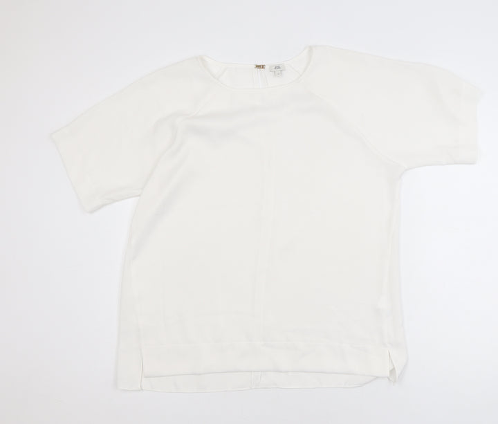 River Island Women White Size 14 Short Sleeve Woven Blouse