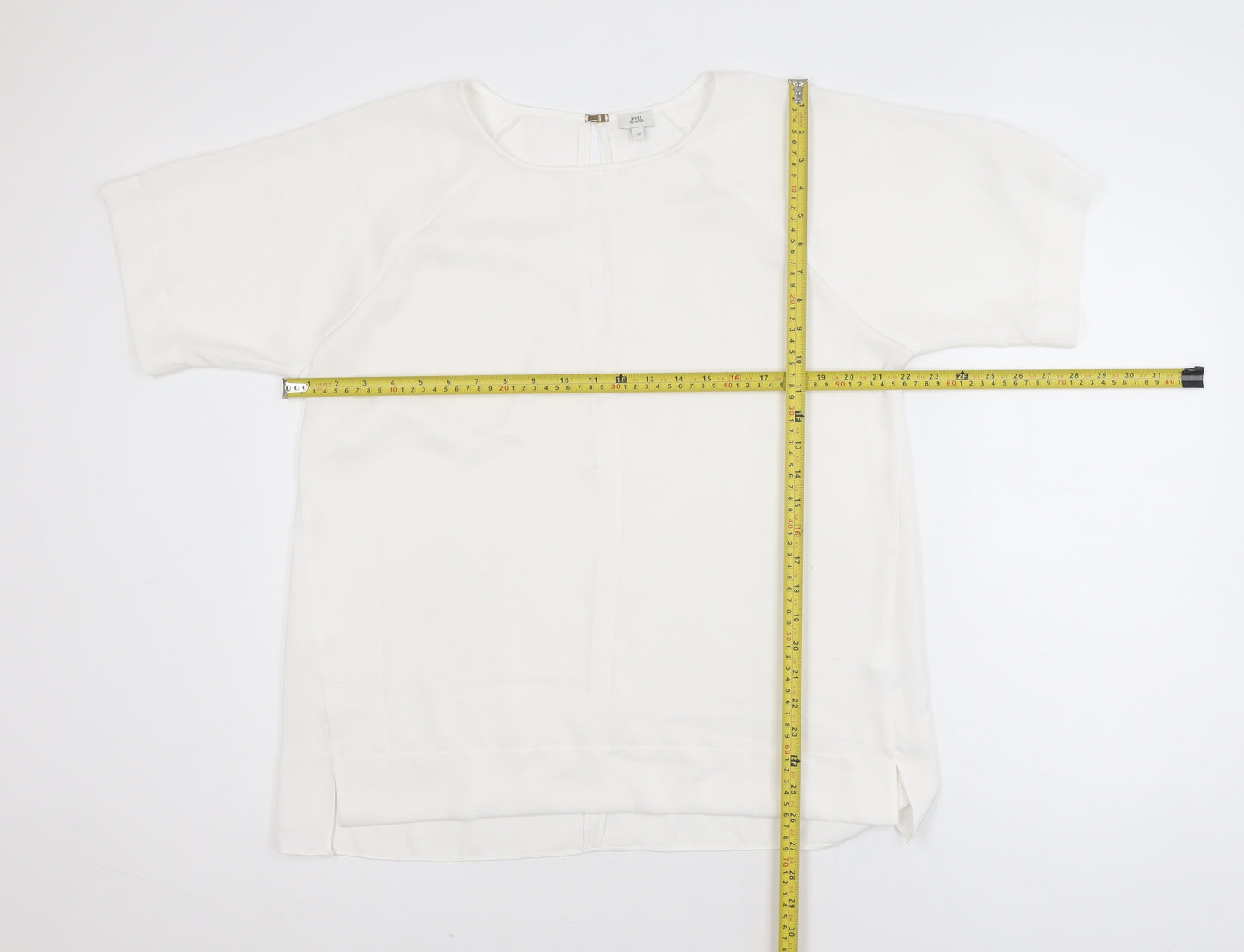 River Island Women White Size 14 Short Sleeve Woven Blouse