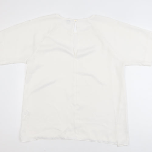 River Island Women White Size 14 Short Sleeve Woven Blouse