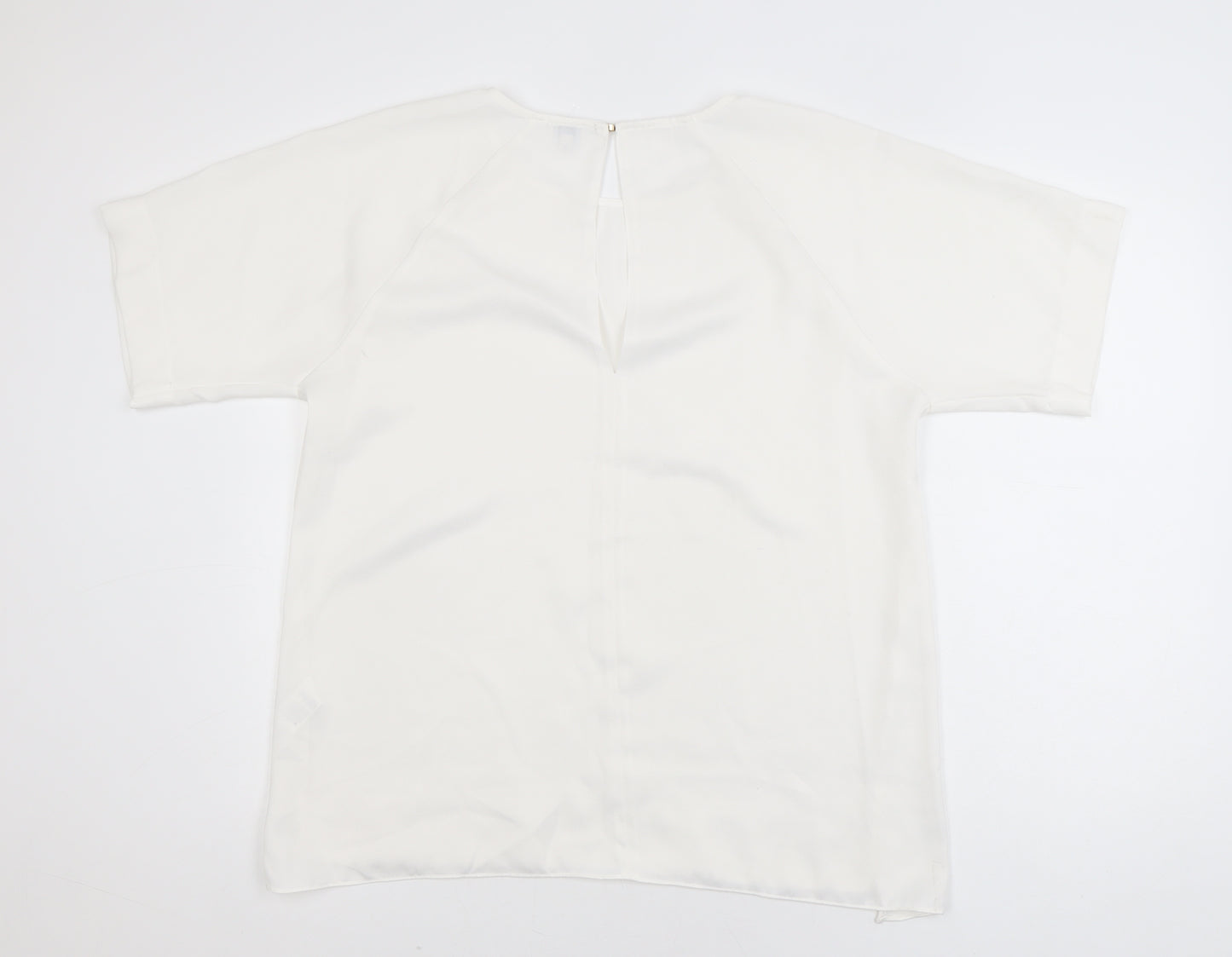 River Island Women White Size 14 Short Sleeve Woven Blouse