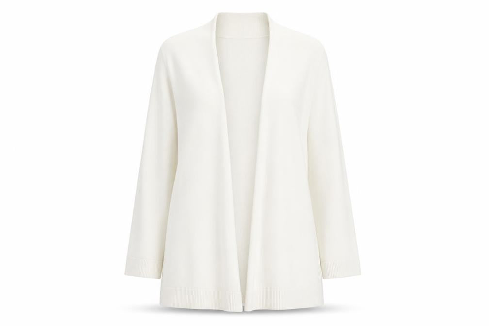 Front view of Bruce by Bruce Oldfield Women's Ivory Knit Open Cardigan, size S