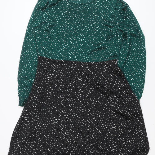 Marc Angelo Women's Green and Black Polka Dot A-Line Dress Size 16