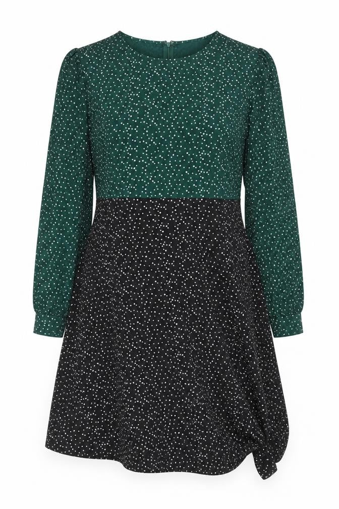Marc Angelo Women's Green and Black Polka Dot A-Line Dress Size 16