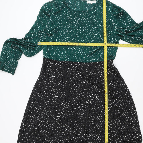 Marc Angelo Women's Green and Black Polka Dot A-Line Dress Size 16