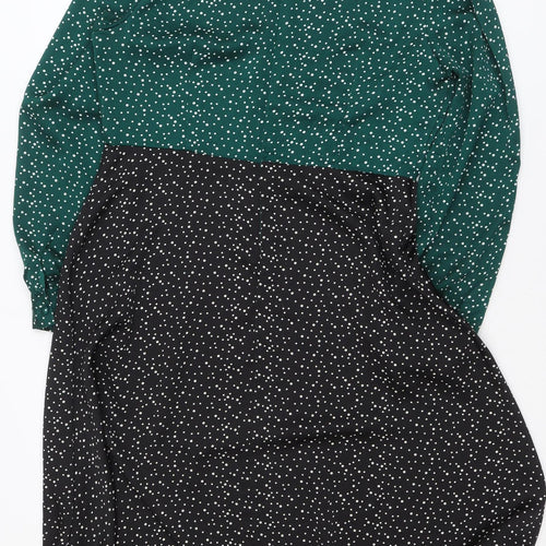 Marc Angelo Women's Green and Black Polka Dot A-Line Dress Size 16