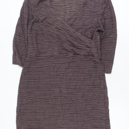 Kaliko Women Brown Striped V-Neck Stretch Wrap Dress Size 12