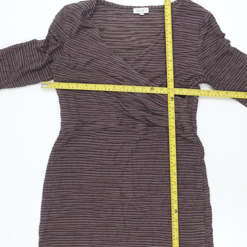 Kaliko Women Brown Striped V-Neck Stretch Wrap Dress Size 12