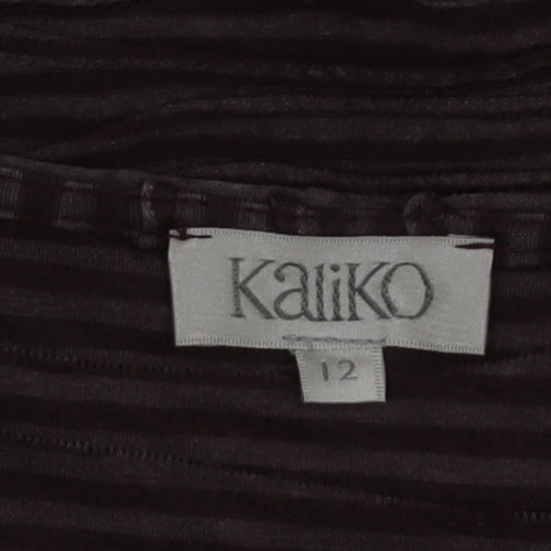 Kaliko Women Brown Striped V-Neck Stretch Wrap Dress Size 12