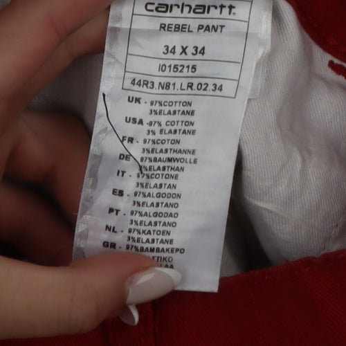 Carhartt Women Red Straight Jeans 34 Regular Stretch Cotton