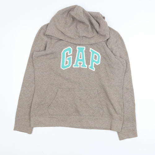 GAP Women Beige Pullover Hoodie Medium Logo Casual Soft Fleece