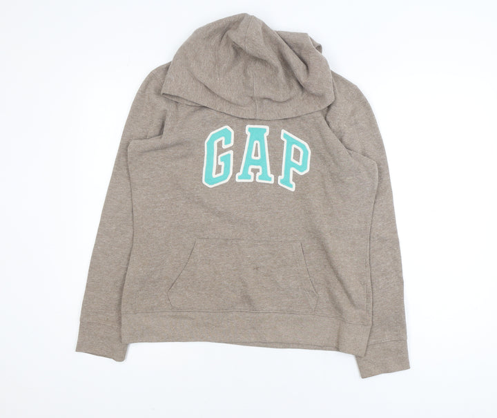 GAP Women Beige Pullover Hoodie Medium Logo Casual Soft Fleece