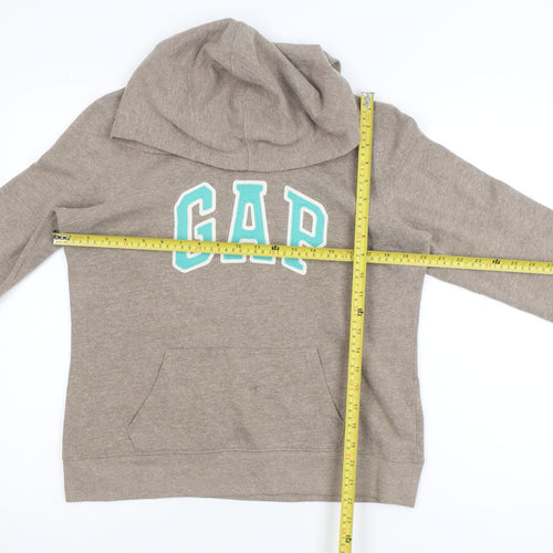 GAP Women Beige Pullover Hoodie Medium Logo Casual Soft Fleece