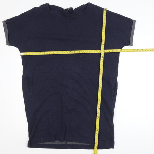 The White Company Women's Blue Short Sleeve Cotton Blend Zip Back Top Size 16