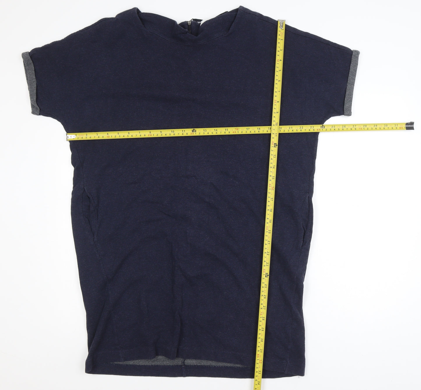 The White Company Women's Blue Short Sleeve Cotton Blend Zip Back Top Size 16