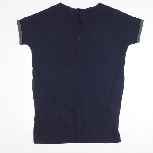 The White Company Women's Blue Short Sleeve Cotton Blend Zip Back Top Size 16