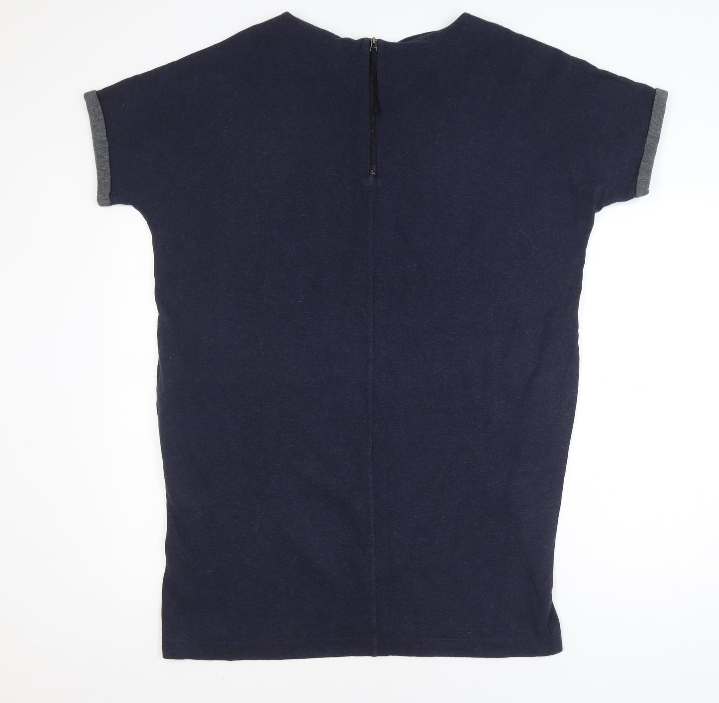 The White Company Women's Blue Short Sleeve Cotton Blend Zip Back Top Size 16