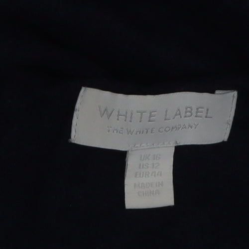 The White Company Women's Blue Short Sleeve Cotton Blend Zip Back Top Size 16