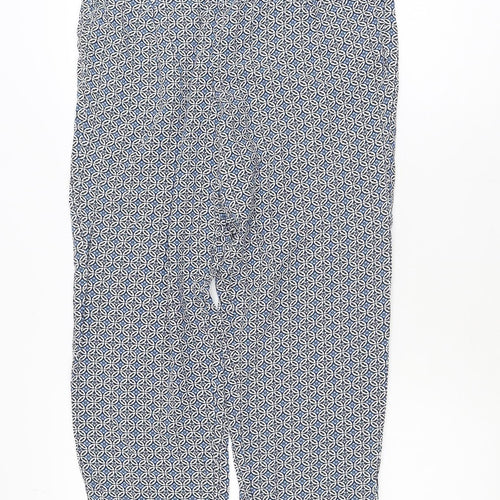 Marks and Spencer Women Blue Geometric Trousers Size 10 Regular Viscose