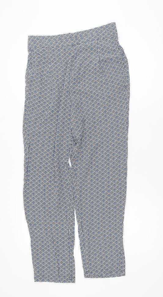 Marks and Spencer Women Blue Geometric Trousers Size 10 Regular Viscose