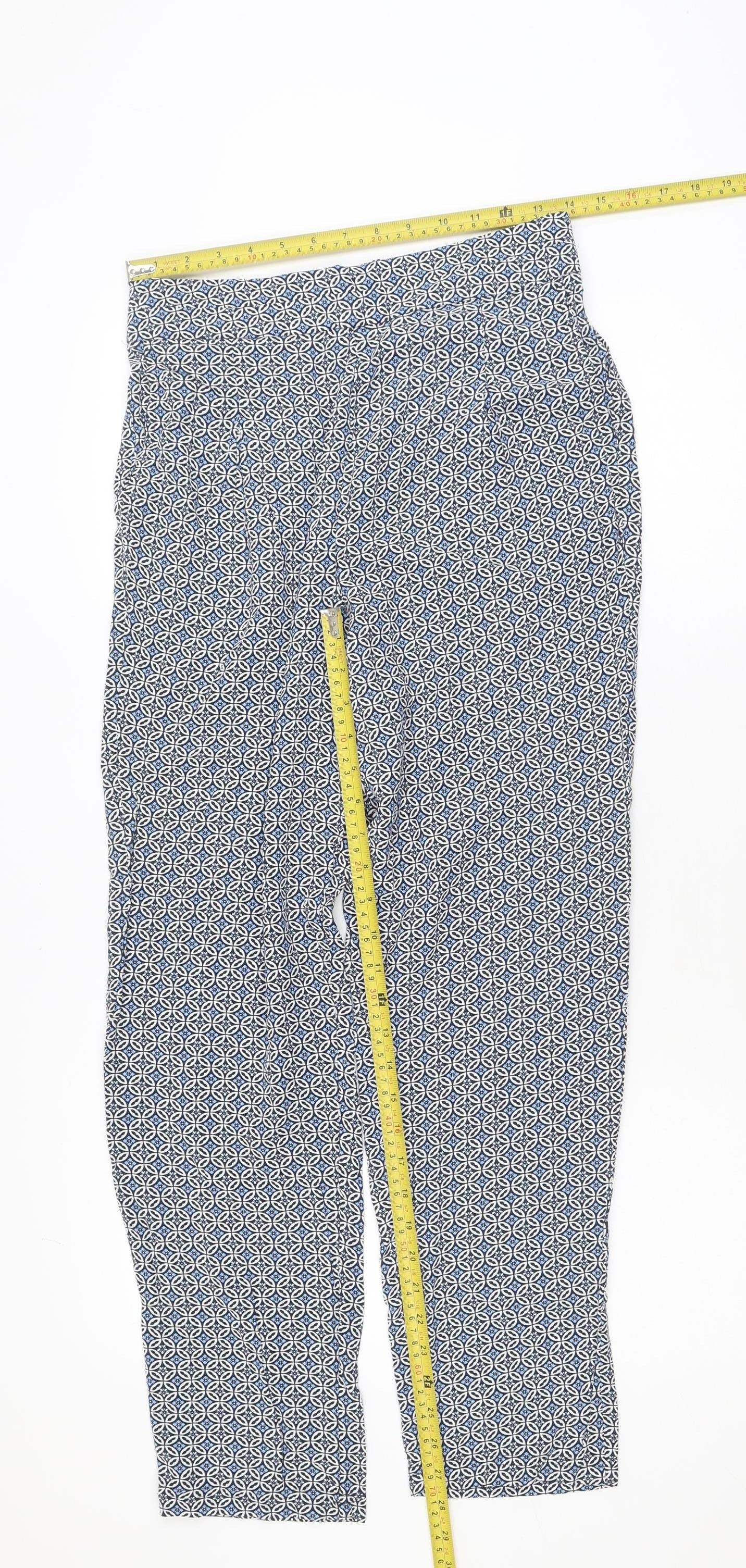 Marks and Spencer Women Blue Geometric Trousers Size 10 Regular Viscose
