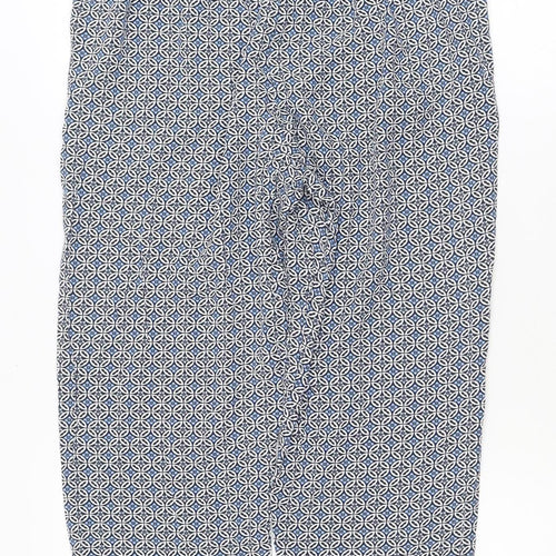 Marks and Spencer Women Blue Geometric Trousers Size 10 Regular Viscose
