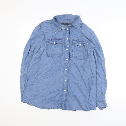 Dunnes Women's Blue Lyocell Denim Long Sleeve Button-Up Shirt S