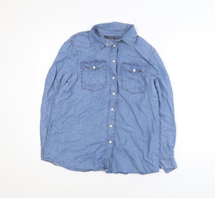 Dunnes Women's Blue Lyocell Denim Long Sleeve Button-Up Shirt S