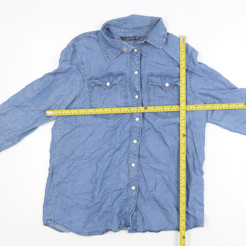 Dunnes Women's Blue Lyocell Denim Long Sleeve Button-Up Shirt S
