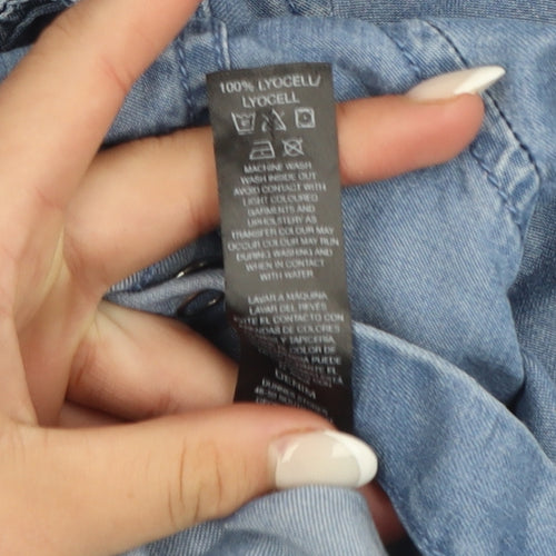 Dunnes Women's Blue Lyocell Denim Long Sleeve Button-Up Shirt S