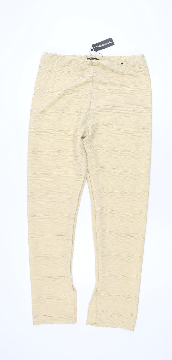PrettyLittleThing Women Beige UK 16 Textured Skinny Leggings