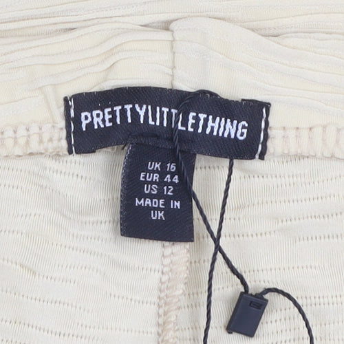 PrettyLittleThing Women Beige UK 16 Textured Skinny Leggings