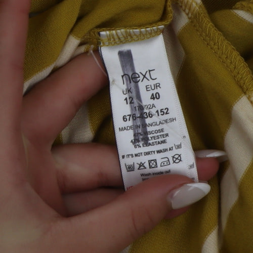 Next Women’s Yellow Striped Crew Neck Long Sleeve Relaxed Pullover Size 12