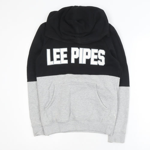 Lee Pipes Men's Black Grey Pullover Hoodie Small Logo Fleece