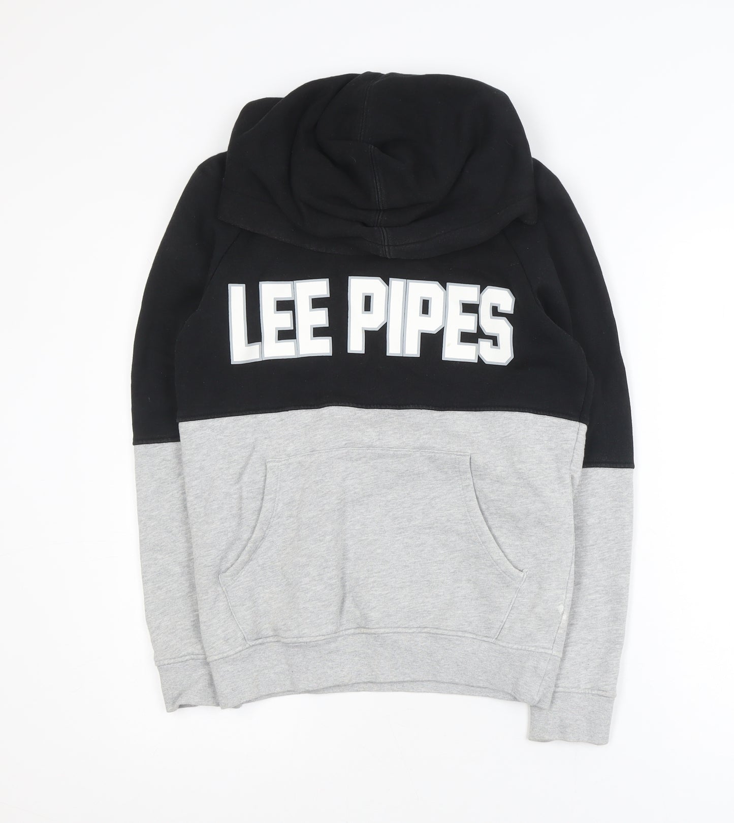 Lee Pipes Men's Black Grey Pullover Hoodie Small Logo Fleece