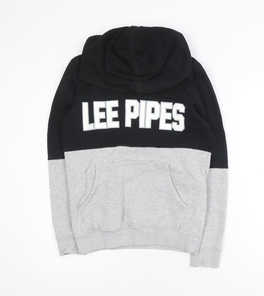 Lee Pipes Men's Black Grey Pullover Hoodie Small Logo Fleece