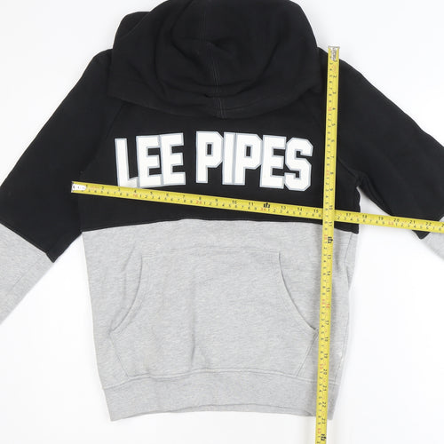 Lee Pipes Men's Black Grey Pullover Hoodie Small Logo Fleece
