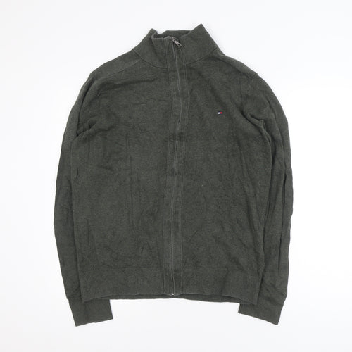 Tommy Hilfiger Men's Green Full Zip Cotton Cashmere Jumper L