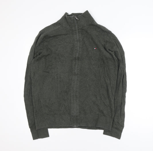 Tommy Hilfiger Men's Green Full Zip Cotton Cashmere Jumper L