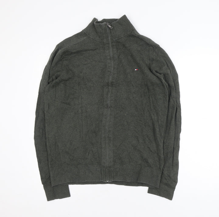 Tommy Hilfiger Men's Green Full Zip Cotton Cashmere Jumper L