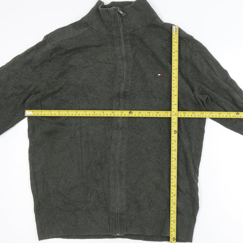 Tommy Hilfiger Men's Green Full Zip Cotton Cashmere Jumper L