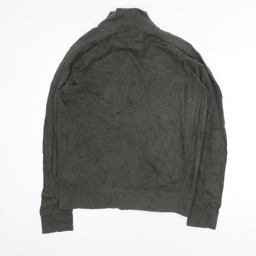Tommy Hilfiger Men's Green Full Zip Cotton Cashmere Jumper L
