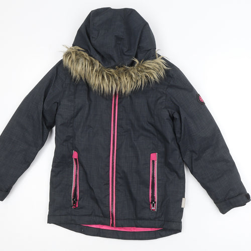 Surfanic Girls Grey Fur Trim Hooded Winter Puffer Jacket 8 Years