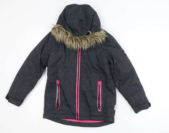 Surfanic Girls Grey Fur Trim Hooded Winter Puffer Jacket 8 Years