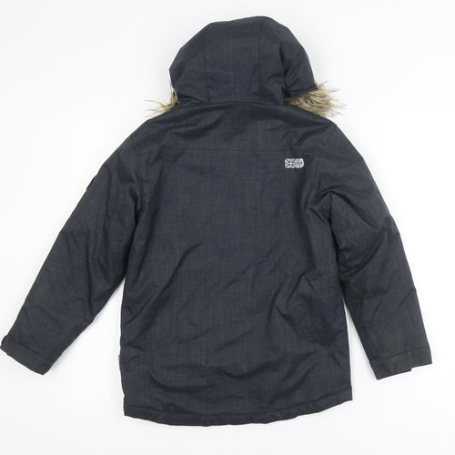Surfanic Girls Grey Fur Trim Hooded Winter Puffer Jacket 8 Years