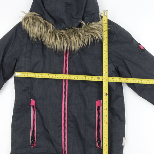 Surfanic Girls Grey Fur Trim Hooded Winter Puffer Jacket 8 Years
