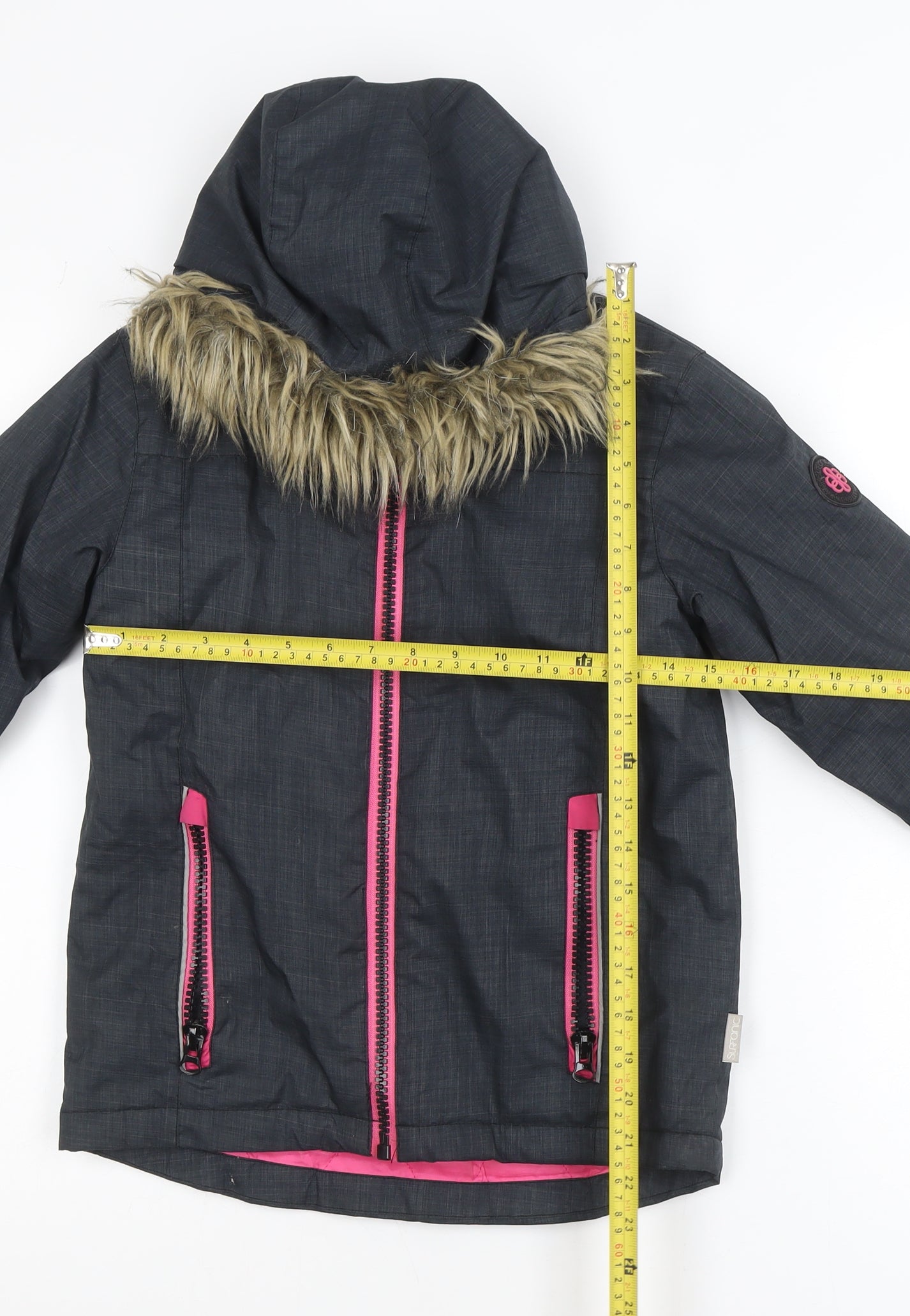 Surfanic Girls Grey Fur Trim Hooded Winter Puffer Jacket 8 Years