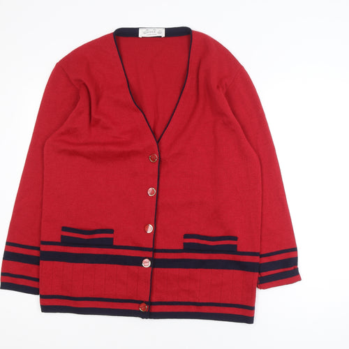 The Castle Collection Womens Red Wool V-Neck Cardigan Size M