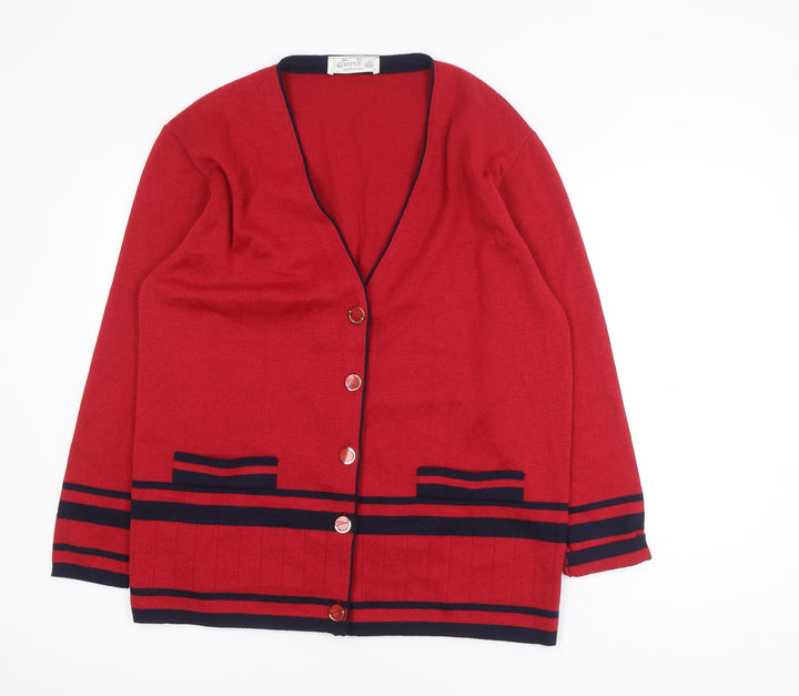The Castle Collection Womens Red Wool V-Neck Cardigan Size M
