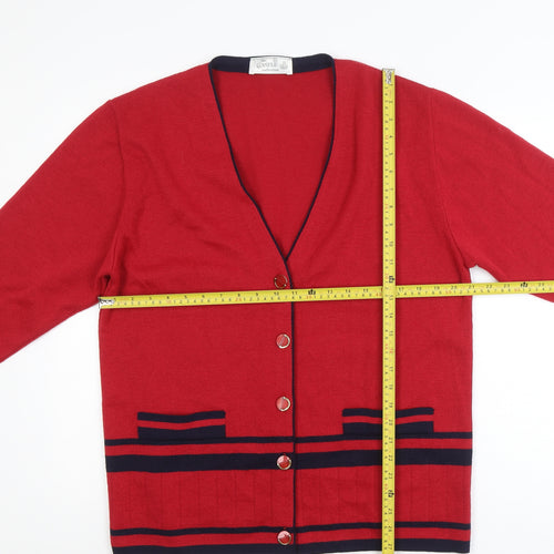 The Castle Collection Womens Red Wool V-Neck Cardigan Size M