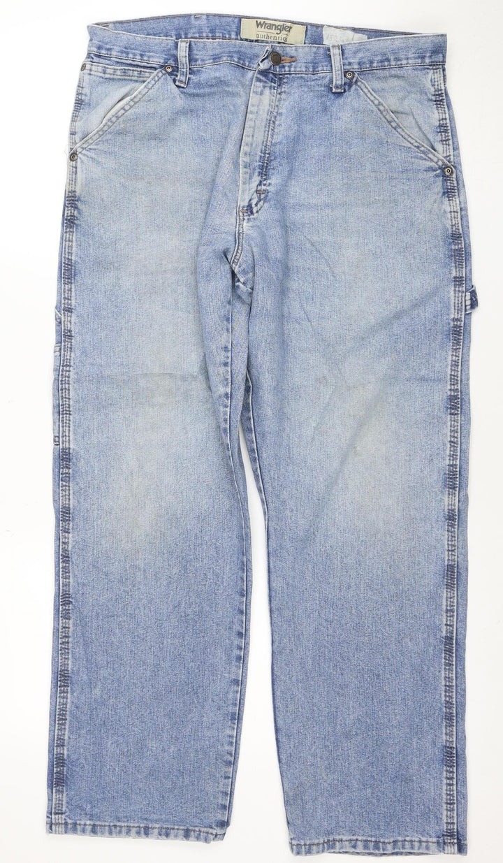 Wrangler Men's Blue Straight Denim Jeans 34x29 Relaxed Fit
